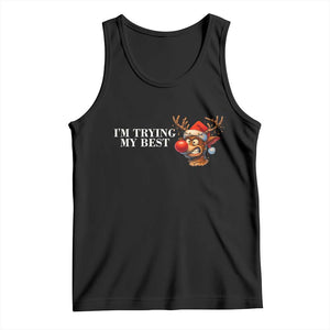 Funny Reindeer Christmas Meme Tank Top I Am Trying My Best TS14 Black Print Your Wear