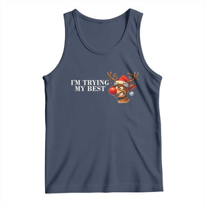 Funny Reindeer Christmas Meme Tank Top I Am Trying My Best TS14 Navy Print Your Wear