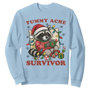 Funny Racoon Christmas Meme Sweatshirt Tummy Ache Survivor TS14 Light Blue Print Your Wear