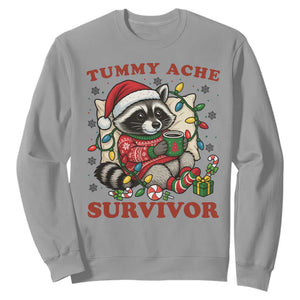 Funny Racoon Christmas Meme Sweatshirt Tummy Ache Survivor TS14 Sport Gray Print Your Wear