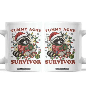 Funny Racoon Christmas Meme Coffee Mug Tummy Ache Survivor TS14 White Print Your Wear