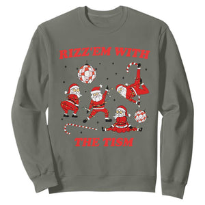 Funny Santa Christmas Sweatshirt Rizz Em With The Tism TS14 Military Green Print Your Wear