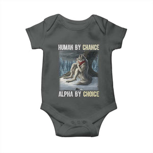 Funny Alpha Wolf Christmas Meme Baby Onesie Human By Chance Alpha By Choice TS14 Dark Heather Print Your Wear