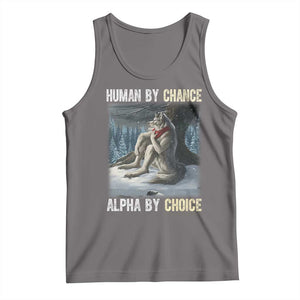 Funny Alpha Wolf Christmas Meme Tank Top Human By Chance Alpha By Choice TS14 Deep Heather Print Your Wear