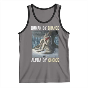 Funny Alpha Wolf Christmas Meme Tank Top Human By Chance Alpha By Choice TS14 Deep Heather Black Print Your Wear