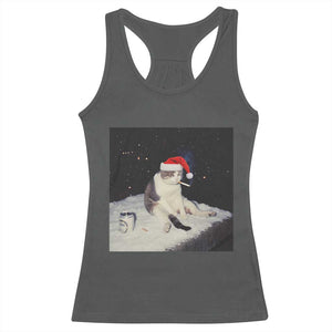 Funny Smoking Cat Christmas Meme Racerback Tank Top TS14 Dark Heather Print Your Wear