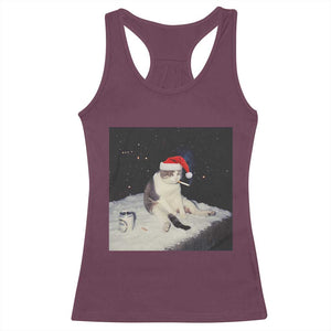 Funny Smoking Cat Christmas Meme Racerback Tank Top TS14 Maroon Print Your Wear