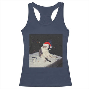 Funny Smoking Cat Christmas Meme Racerback Tank Top TS14 Navy Print Your Wear