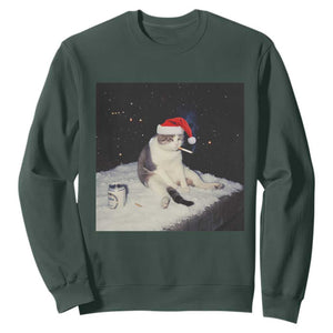 Funny Smoking Cat Christmas Meme Sweatshirt TS14 Dark Forest Green Print Your Wear