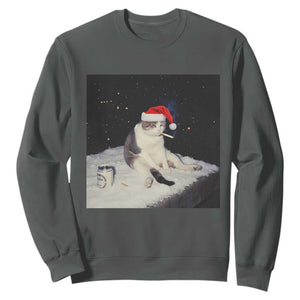 Funny Smoking Cat Christmas Meme Sweatshirt TS14 Dark Heather Print Your Wear