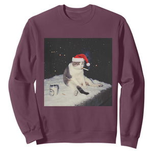 Funny Smoking Cat Christmas Meme Sweatshirt TS14 Maroon Print Your Wear
