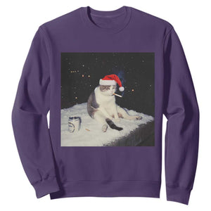 Funny Smoking Cat Christmas Meme Sweatshirt TS14 Purple Print Your Wear