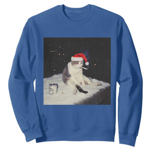 Funny Smoking Cat Christmas Meme Sweatshirt TS14 Royal Blue Print Your Wear