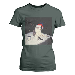 Funny Smoking Cat Christmas Meme T Shirt For Women TS14 Dark Forest Green Print Your Wear