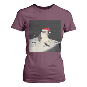 Funny Smoking Cat Christmas Meme T Shirt For Women TS14 Maroon Print Your Wear