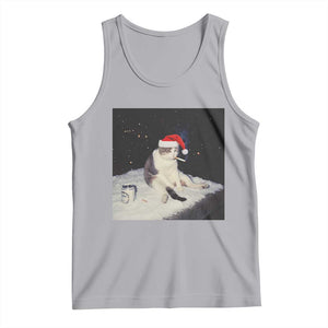 Funny Smoking Cat Christmas Meme Tank Top TS14 Athletic Heather Print Your Wear