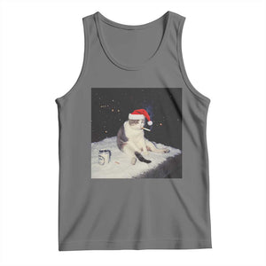 Funny Smoking Cat Christmas Meme Tank Top TS14 Black Heather Print Your Wear
