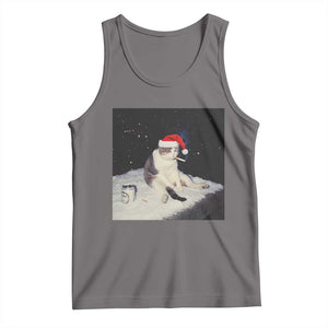 Funny Smoking Cat Christmas Meme Tank Top TS14 Deep Heather Print Your Wear