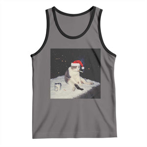 Funny Smoking Cat Christmas Meme Tank Top TS14 Deep Heather Black Print Your Wear