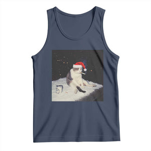 Funny Smoking Cat Christmas Meme Tank Top TS14 Navy Print Your Wear