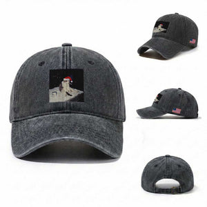 Funny Smoking Cat Christmas Meme Washed Cotton Baseball Cap TS14 Washed Cap Universal Fit Dark Gray Print Your Wear