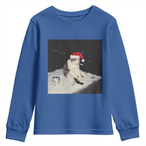 Funny Smoking Cat Christmas Meme Youth Sweatshirt TS14 Royal Blue Print Your Wear