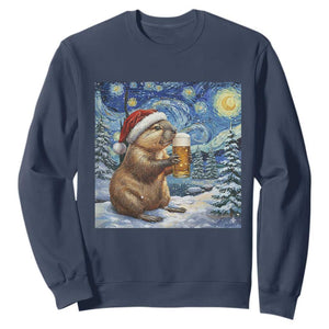 Otter Beer Christmas Sweatshirt Starry Night Van Gogh TS14 Navy Print Your Wear