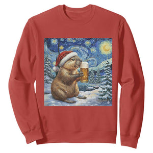 Otter Beer Christmas Sweatshirt Starry Night Van Gogh TS14 Red Print Your Wear