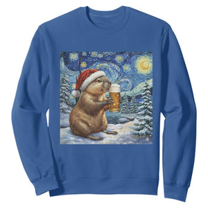 Otter Beer Christmas Sweatshirt Starry Night Van Gogh TS14 Royal Blue Print Your Wear