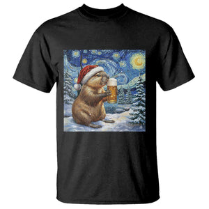 Otter Beer Christmas T Shirt Starry Night Van Gogh TS14 Black Print Your Wear