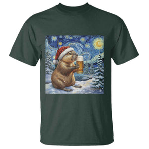 Otter Beer Christmas T Shirt Starry Night Van Gogh TS14 Dark Forest Green Print Your Wear