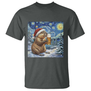 Otter Beer Christmas T Shirt Starry Night Van Gogh TS14 Dark Heather Print Your Wear