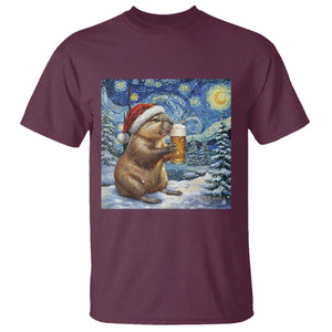 Otter Beer Christmas T Shirt Starry Night Van Gogh TS14 Maroon Print Your Wear