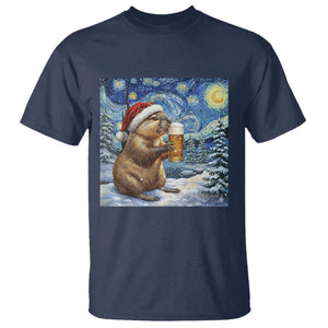 Otter Beer Christmas T Shirt Starry Night Van Gogh TS14 Navy Print Your Wear