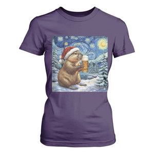 Otter Beer Christmas T Shirt For Women Starry Night Van Gogh TS14 Purple Print Your Wear