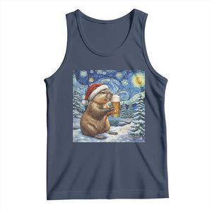 Otter Beer Christmas Tank Top Starry Night Van Gogh TS14 Navy Print Your Wear