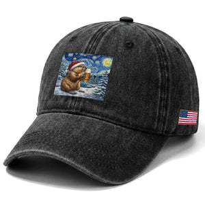 Otter Beer Christmas Washed Cotton Baseball Cap Starry Night Van Gogh TS14 Print Your Wear
