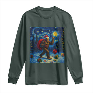 Bigfoot Christmas Long Sleeve Shirt Starry Night Van Gogh TS14 Dark Forest Green Print Your Wear