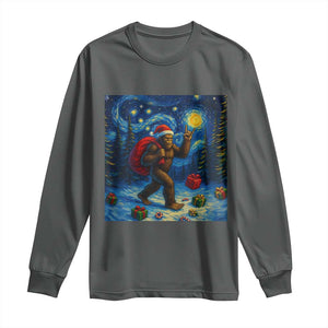 Bigfoot Christmas Long Sleeve Shirt Starry Night Van Gogh TS14 Dark Heather Print Your Wear