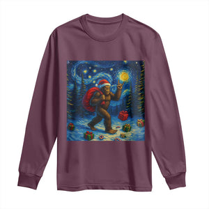 Bigfoot Christmas Long Sleeve Shirt Starry Night Van Gogh TS14 Maroon Print Your Wear