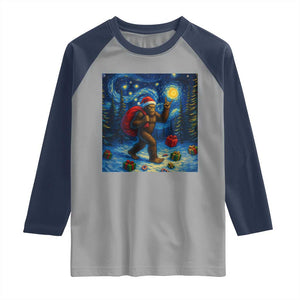 Bigfoot Christmas Raglan Shirt Starry Night Van Gogh TS14 Sport Gray Navy Print Your Wear