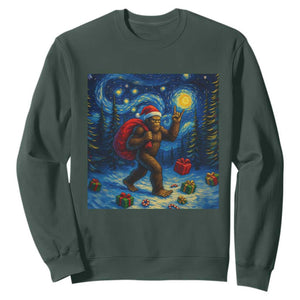 Bigfoot Christmas Sweatshirt Starry Night Van Gogh TS14 Dark Forest Green Print Your Wear