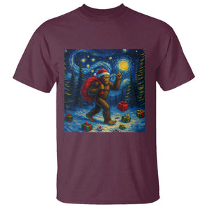Bigfoot Christmas T Shirt Starry Night Van Gogh TS14 Maroon Print Your Wear
