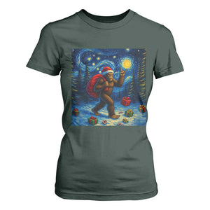 Bigfoot Christmas T Shirt For Women Starry Night Van Gogh TS14 Dark Forest Green Print Your Wear