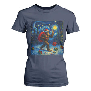 Bigfoot Christmas T Shirt For Women Starry Night Van Gogh TS14 Navy Print Your Wear