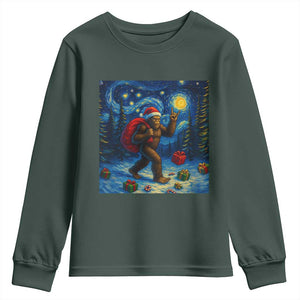 Bigfoot Christmas Youth Sweatshirt Starry Night Van Gogh TS14 Dark Forest Green Print Your Wear