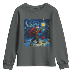 Bigfoot Christmas Youth Sweatshirt Starry Night Van Gogh TS14 Dark Heather Print Your Wear