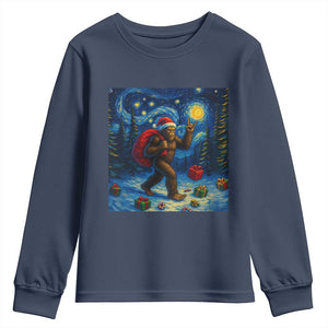 Bigfoot Christmas Youth Sweatshirt Starry Night Van Gogh TS14 Navy Print Your Wear
