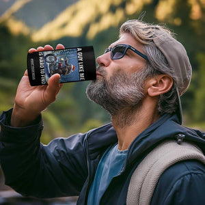 Funny Bigfoot Motorcycle Christmas 4 in 1 Can Cooler Tumbler A Guy Like Me Is Hard To Forest Find TS14 Print Your Wear