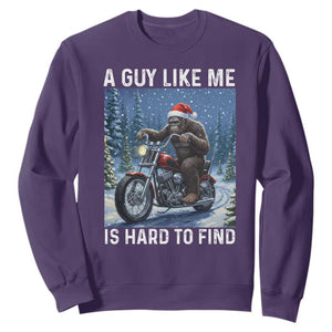 Funny Bigfoot Motorcycle Christmas Sweatshirt A Guy Like Me Is Hard To Forest Find TS14 Purple Print Your Wear